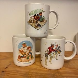Fishing Theme Coffee Mugs - Norman Rockwell-1987 Vintage